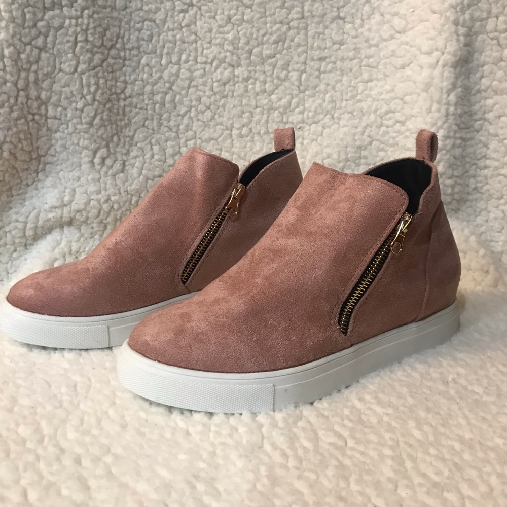BRAND NEW blush suede heeled sneakers